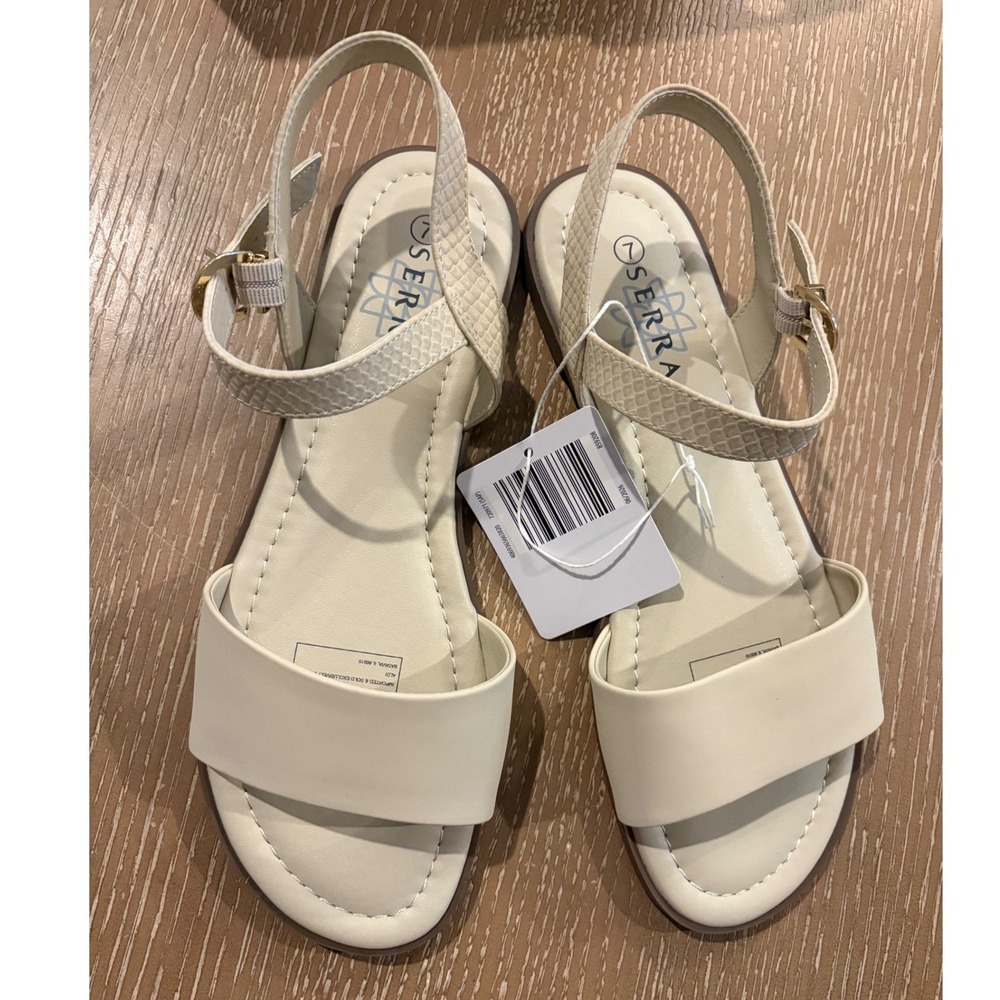 Serra Ladies Strappy Sandals White Flat Summer Shoes Size 7 NWT
